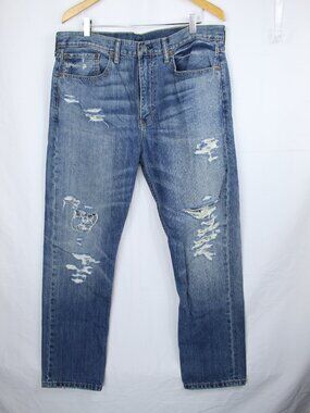 Levi's 522 Men's Distressed Straight Leg Medium Wash Denim Jeans Sz 36x30 Grunge